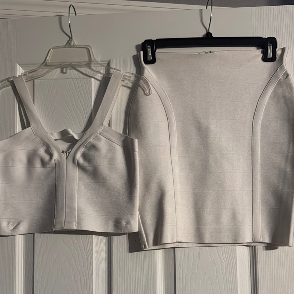 White Bandage Crop Top and Skirt Set
